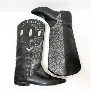 Vintage Zzap Black Silver Leather Cowboy Boots